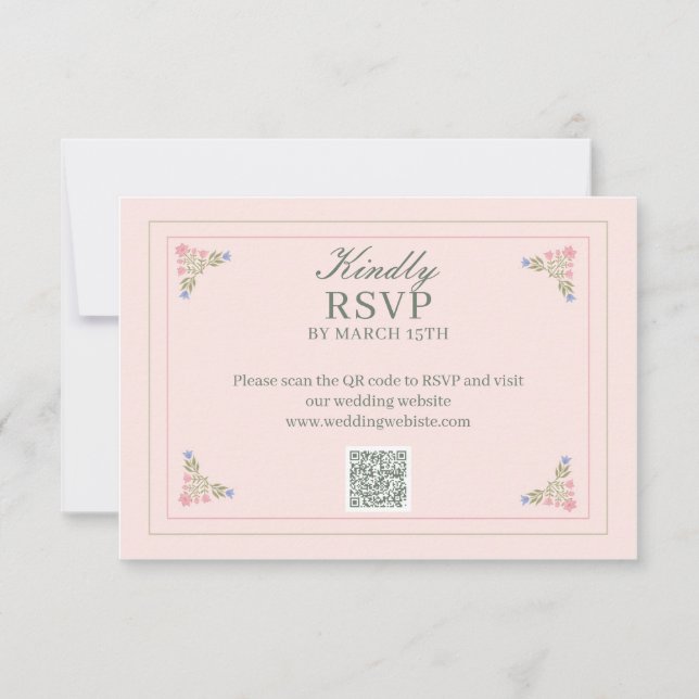 Elegant sagegrön QR-kod RSVP-kort Tack Kort (Framsida)