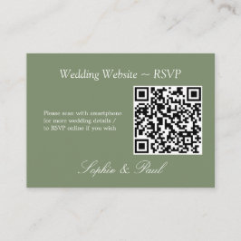 Elegant Sagegrön QR-kod Webbplats RSVP-kort Tilläggskort