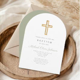 Elegant sagegrön religiös dopkorsbåge inbjudningar