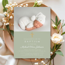 Elegant Sagegrön Religiös Kors Foto Dop