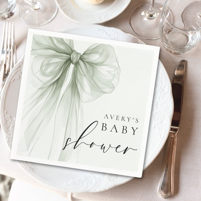 Elegant sagegrön rosett baby shower pappersservett (Skapare uppladdad)