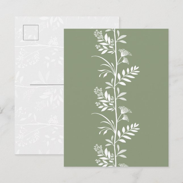 Elegant Sagegrön Vildblomma Silhuett Konst Vykort (Fram/baksida)