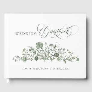 Elegant Sagegrön Vintage Klassisk Blommig Bröllop Gästböcker