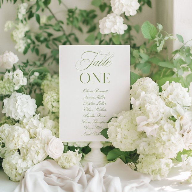 Elegant Sagegrön & Vit Bröllops Bordnummer Inbjudningar (Elegant Sage Green & White Wedding Table Number)