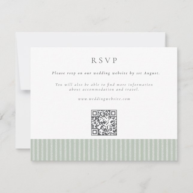 Elegant Sagegröna Ränder QR-kod Bröllop OSA Kort (Framsida)