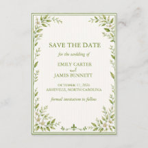 Elegant Sagegrönhet Randig Save the Date-kort