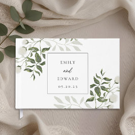 Elegant Sagegrönska & Vit Blommig Bröllop Gästböcker