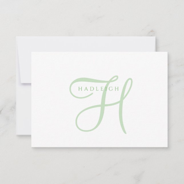 Elegant Sageskriptmonogram Anteckningskort (Framsida)