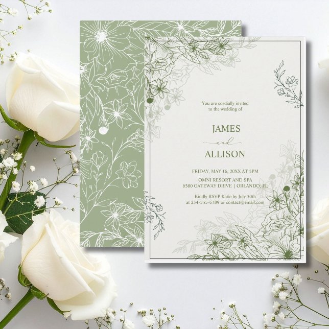 Elegant Saggraka Blommönster Inbjudningar (Skapare uppladdad)