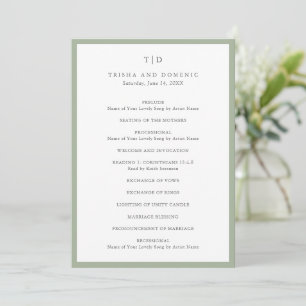 Elegant Saggriksgrön Monogram Modern Bröllop Program