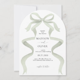 Elegant Saggrön Båge Monogram Båge Bröllop Inbjudningar