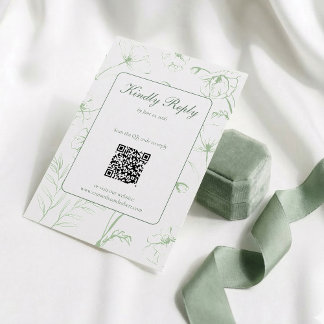 Elegant Saggrön Blommig Linjekonst QR-kod Bröllop OSA Kort