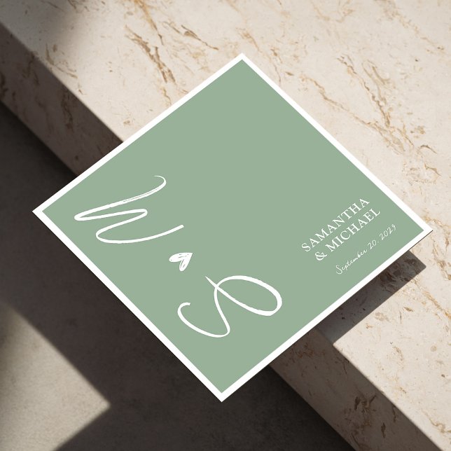 Elegant Saggrön Bröllopsinledning Pappersservett (Personalized Sage Green Wedding Napkins - Elegant)