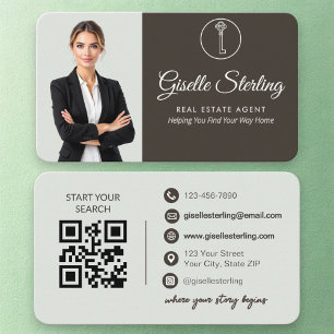 Elegant Saggrön Fastighetsmäklare QR-kod Visitkort
