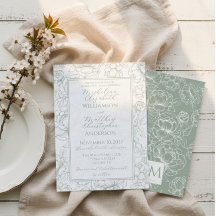 Elegant Saggrön Handritad Blommig Bröllopsinbjudan