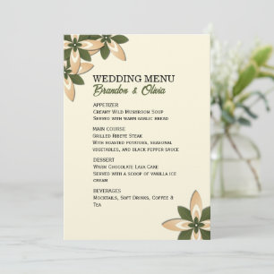 Elegant Saggrön och Beige Geometrisk Blommig Meny