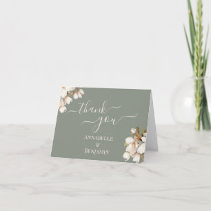 Elegant Saggrön och Vit Blommig Bröllop Tack Kort