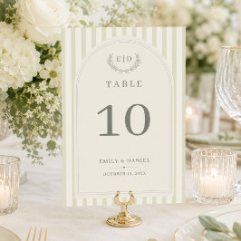 Elegant Saggrön Randig Monogram Bröllop Bordsnummer