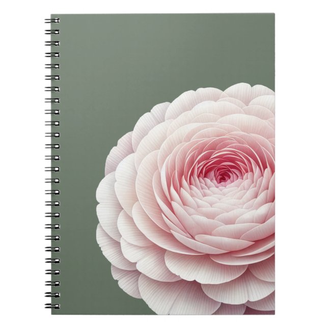 Elegant Saggrön Rosa Blommig Botanisk Anteckningsbok (Framsidan)