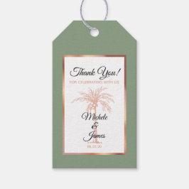Elegant Saggrön Roséguld Palmträd Bröllop Presentetikett