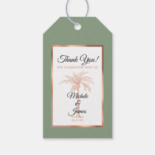 Elegant Saggrön Roséguld Palmträd Bröllop Presentetikett