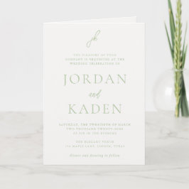Elegant Saggrön Skript Monogram Bröllop Inbjudan