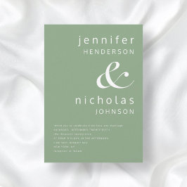 Elegant Saggrön Typografi Bröllop Inbjudningar