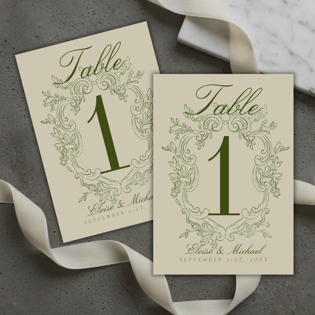 Elegant Saggrön Vapensköld Bröllop Bordsnummer (Elegant Sage Green Crest Wedding Table Number
)