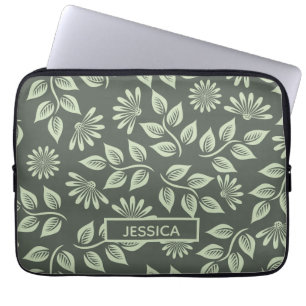 Elegant Saggrön Vintage Blommig Personlig Laptop Fodral
