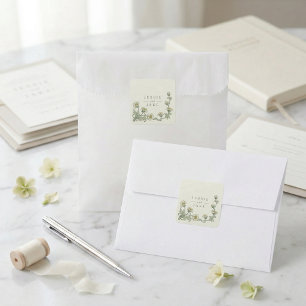 Elegant saggrön vintage blomsterbröllopsmonogram fyrkantigt klistermärke