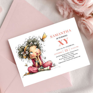Elegant Sagoflickas 1-årsdag Rosa Rodnad inbjudan