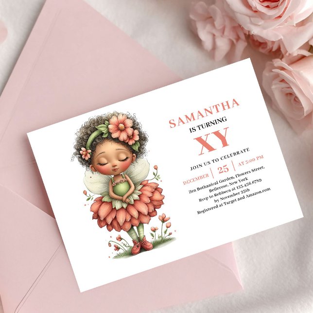 Elegant Sagoflickas Födelsedags Röda Pastell inbju Inbjudningar (Elegant Fairy Girl Birthday Blush Pastel invitation)