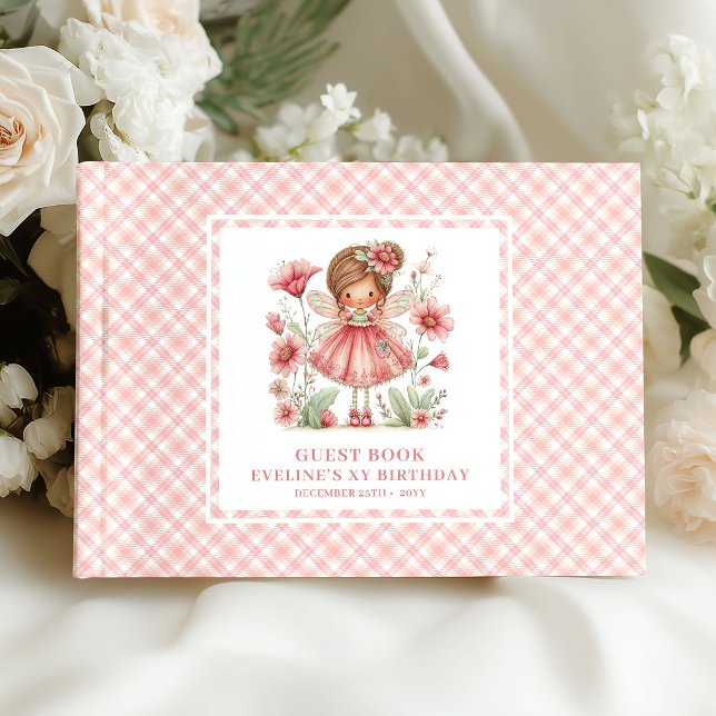 Elegant Sagoflickfödelsedag Rodnad Blommig Gästbok (Elegant Fairy Girl Birthday Blush Floral Guestbook)