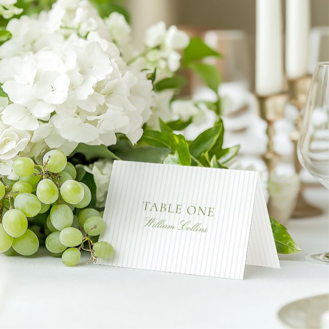 Elegant Sagogrön & Beige Bröllopsplatskort Bordsnummer (Elegant Sage Green & Beige Wedding Place Card)