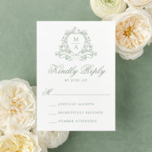 Elegant Sagogrön Blommig Krön Monogram Bröllop