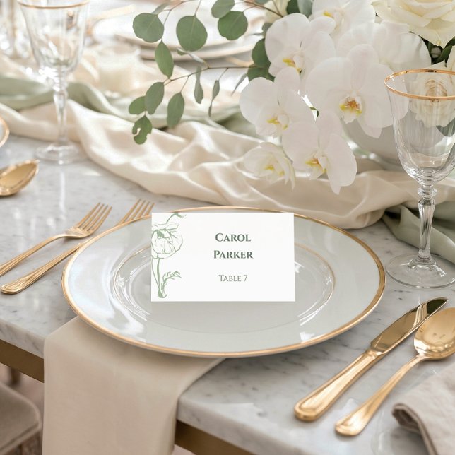 Elegant Sagogrön Blommig Linje Konst Platt Bröllop Placeringskort (A seat saved with pure elegance. Make every guest feel special. 🤍)