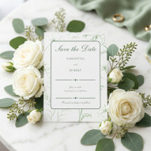 Elegant Sagogrön Blommig Linjekonst Bröllop