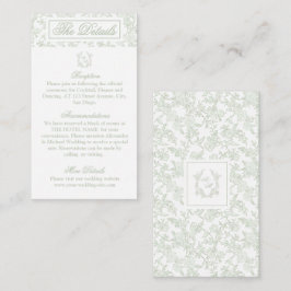 Elegant Sagogrön Blommig Vapen Monogram Bröllop Tilläggskort