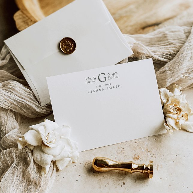 Elegant Sagogrön Botanisk Monogram & Namn Anteckningskort (Skapare uppladdad)