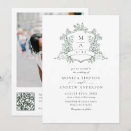 Elegant Sagogrön Fransk Trädgård Bröllop QR-kod Inbjudningar