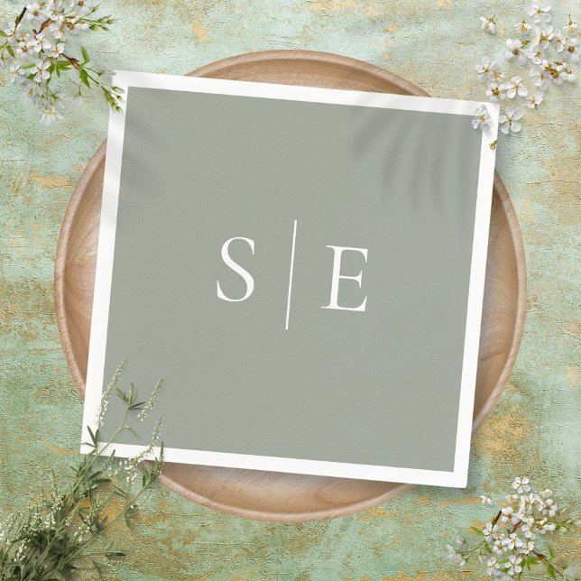 Elegant Sagogrön Monogram Minimalistisk Pappersservett (Elegant Sage Green Monogram Minimalist Napkins)
