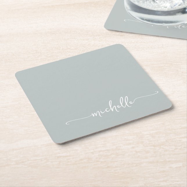 Elegant Sagogrön Monogram Namnskrift Underlägg Papper Kvadrat (Vinklad)