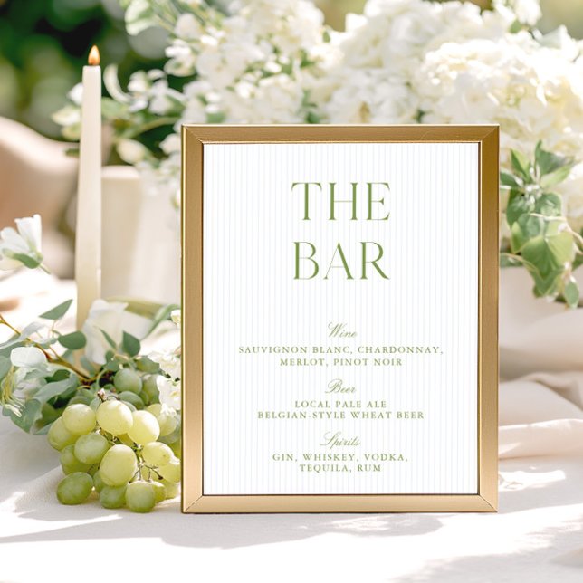 Elegant sagogrön och blå randig skylt för bröllops (Elegant Sage Green & Blue Striped Wedding Bar Sign)