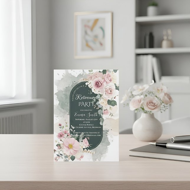 Elegant Sagogrön Rosa Blommig Akvarell Nyans Inbjudningar (Skapare uppladdad)