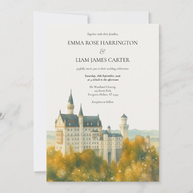 Elegant Sagolikt Slott Bröllop Inbjudningar (Framsida)