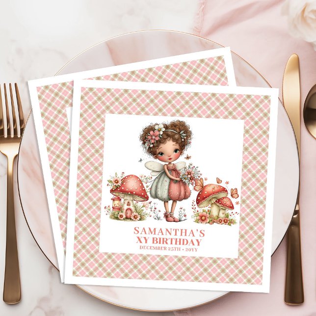 Elegant Sagoträdgård Rosa Blommig Fest Födelsedag  Pappersservett (Elegant Fairy Garden Pink Floral Party Birthday Napkins)