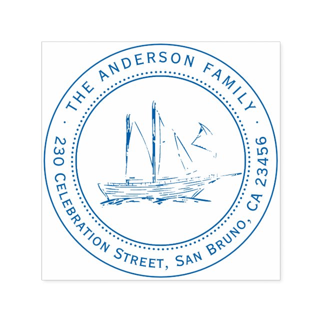 Elegant Sailboat Family Namn & Returadress Självfärgande Stämpel (Design)