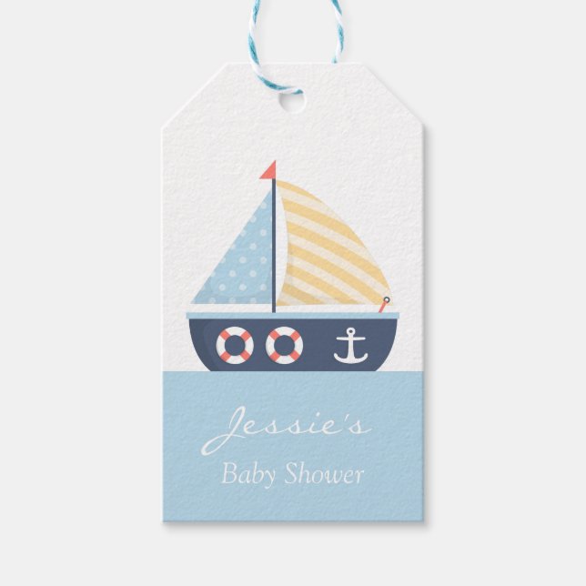 Elegant Sailboat Nautical Baby Shower Presentetikett (Framsidan)