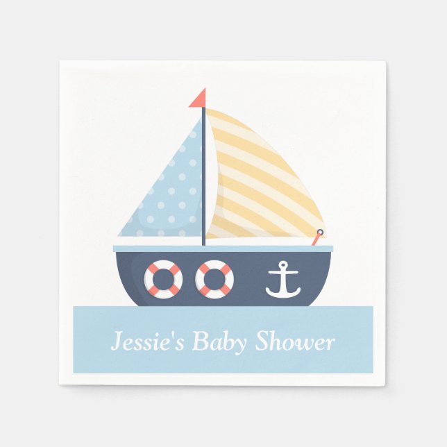 Elegant Sailboat Nautical Baby Shower Supplies Pappersservett (Framsidan)