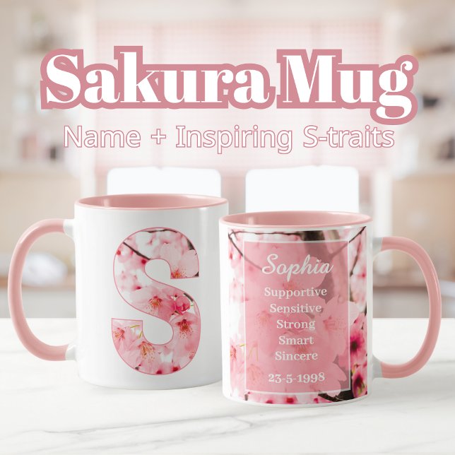 Elegant Sakura-Anpassningsbarna Mugg med Brev S (Skapare uppladdad)